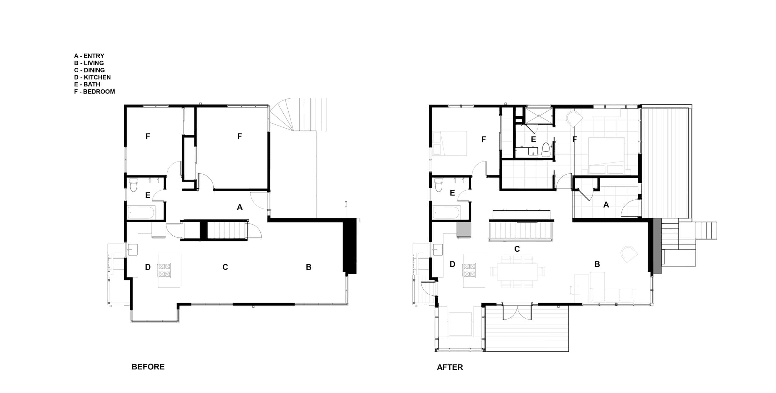 Architectural floor plan of Colman Park House showing before and after renovations.