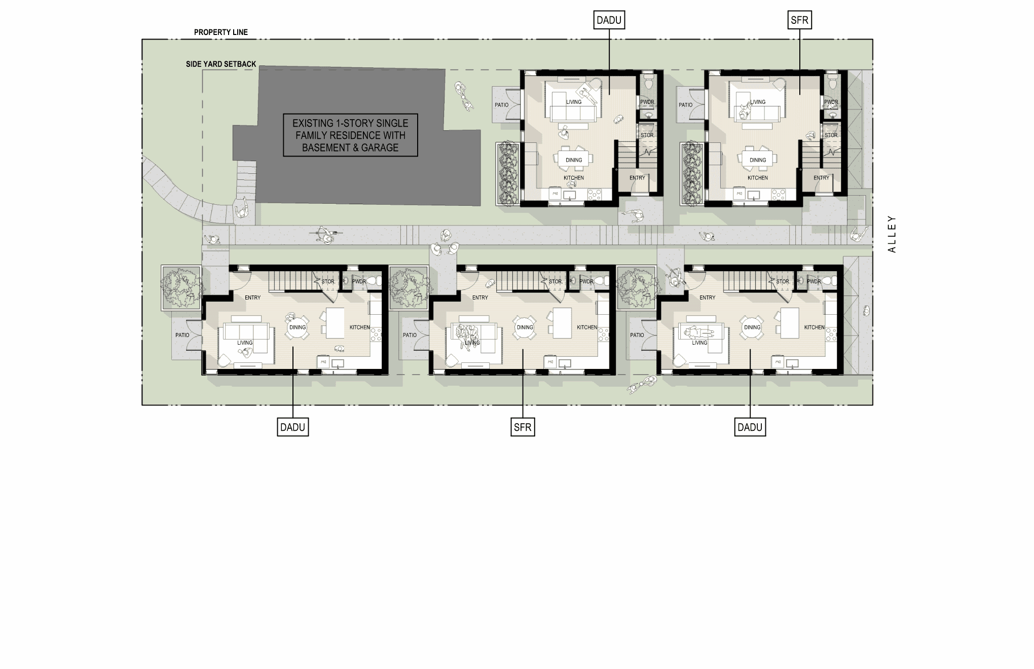 Architectural floor plan of BEACON HILL COTTAGES by Office of Ordinary Architecture.