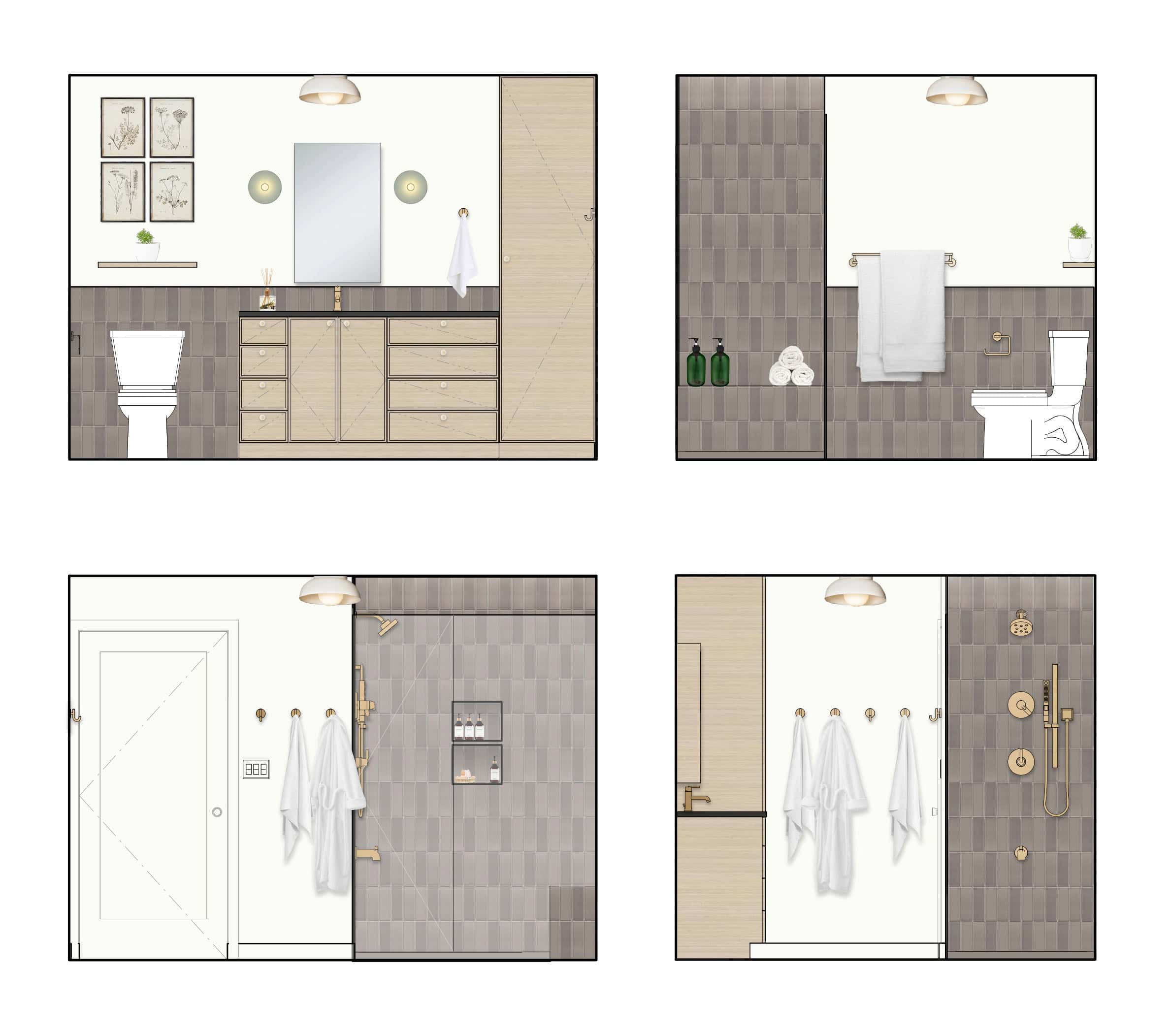 Modern bathroom layout with minimalist fixtures and natural tones.