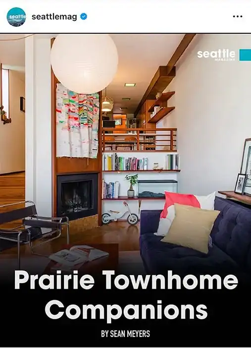 Cozy living room with modern decor and colorful accents in Prairie Townhome.