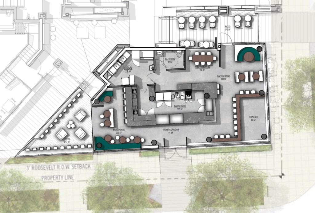 Architectural floor plan of Office of Ordinary Architecture for commercial and hospitality spaces.