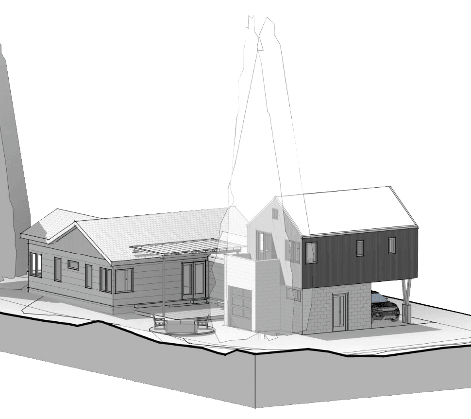 Architectural design of a modern building with unique tower feature for zoning analysis.