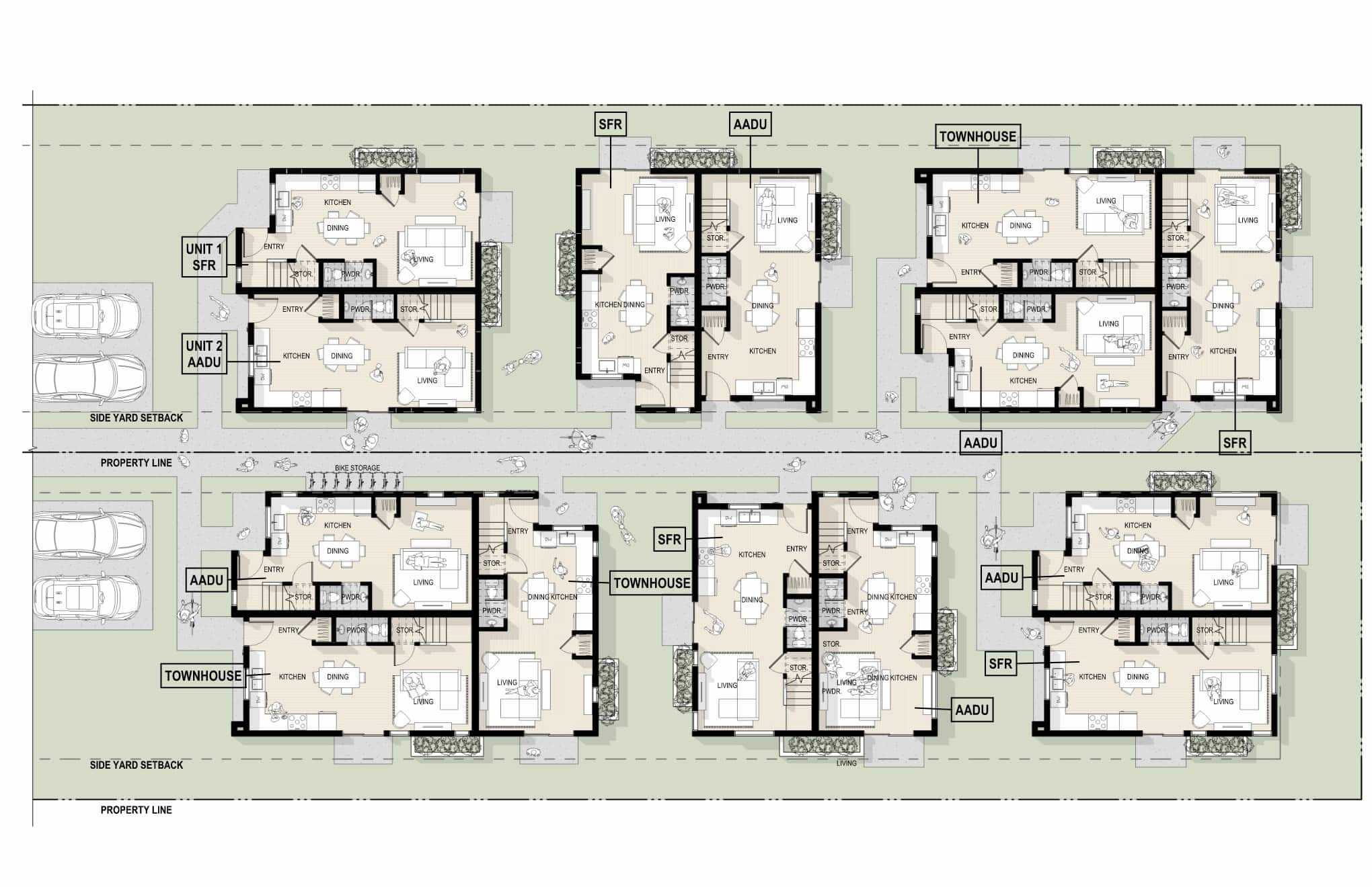 Architectural floor plan of Office of Ordinary Architecture project at Beacons Hill Cottages.