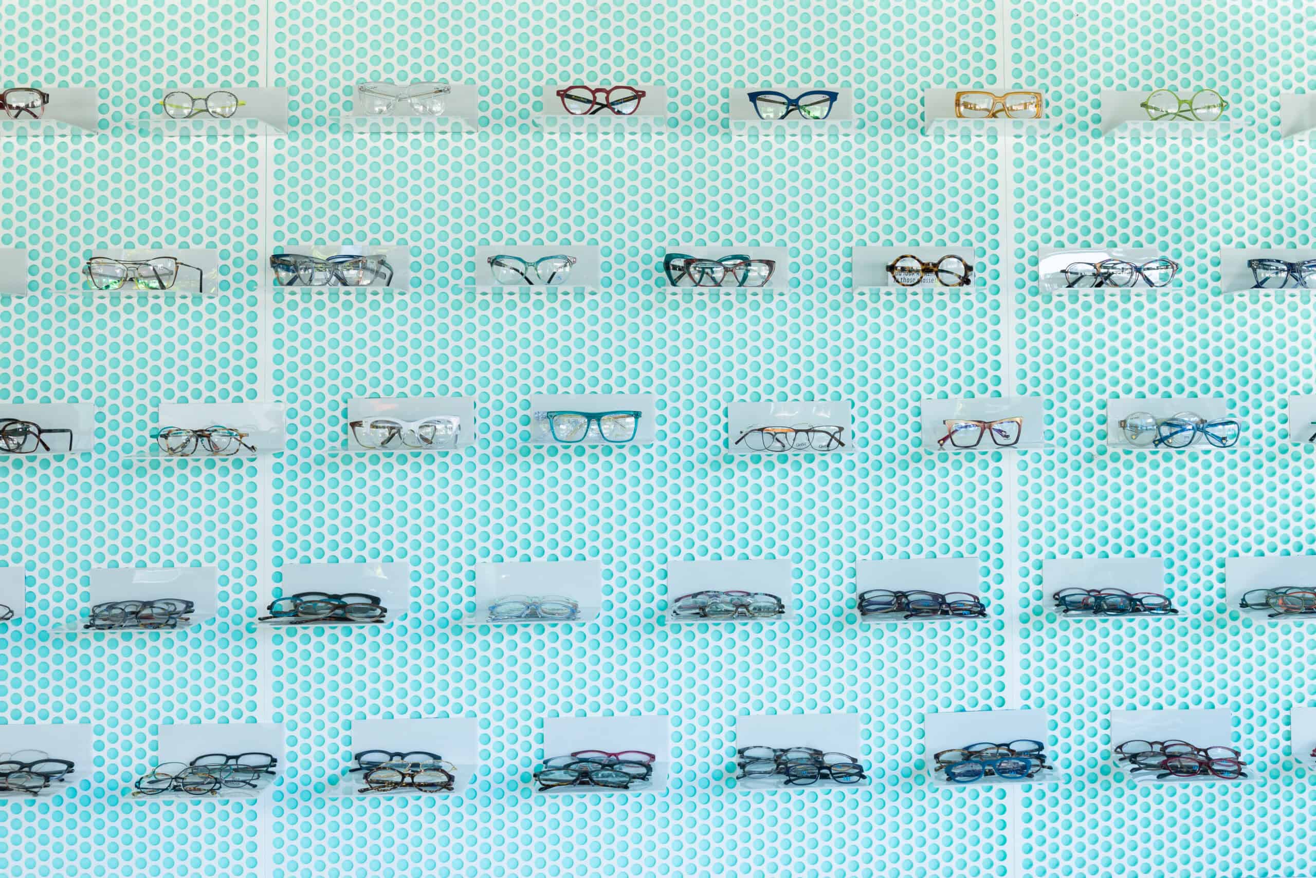 Display of various eyeglasses at Office of Ordinary Architecture.