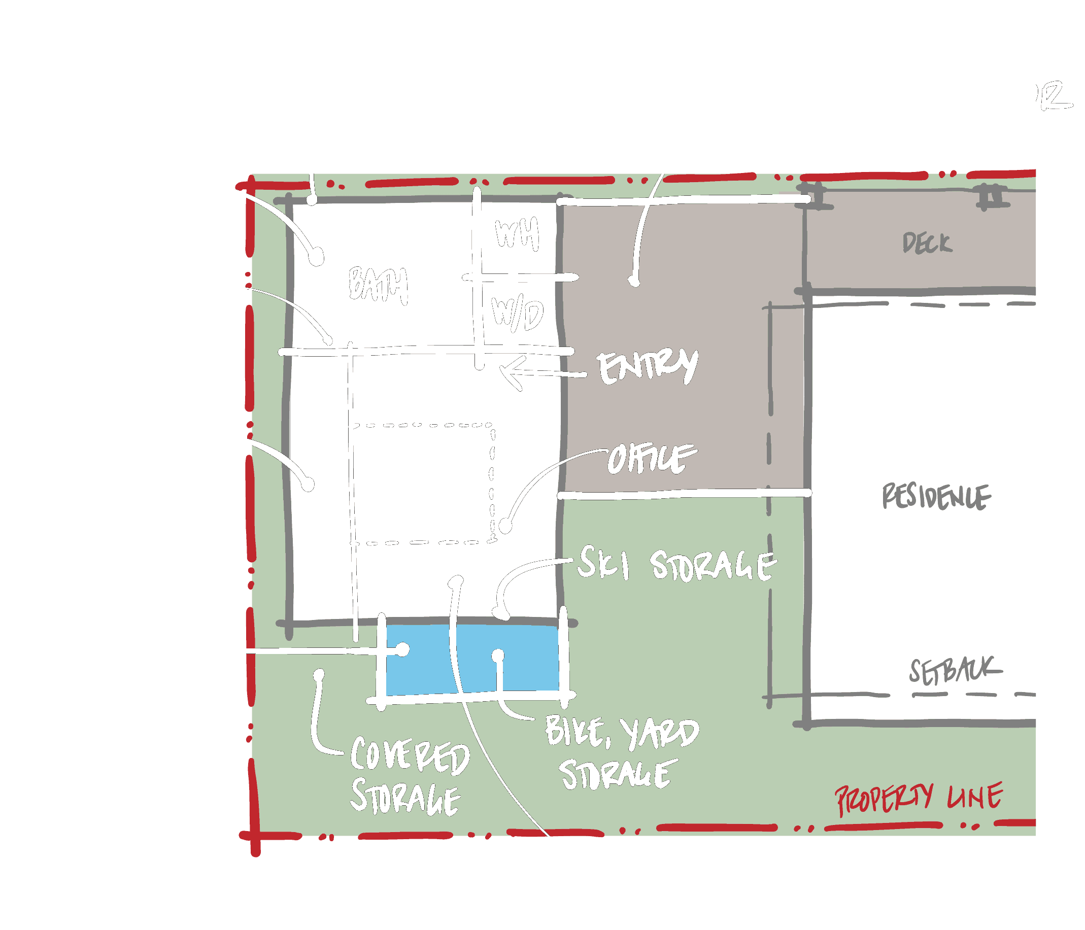Architectural floor plan of Office of Ordinary Architecture with labeled rooms and property line.