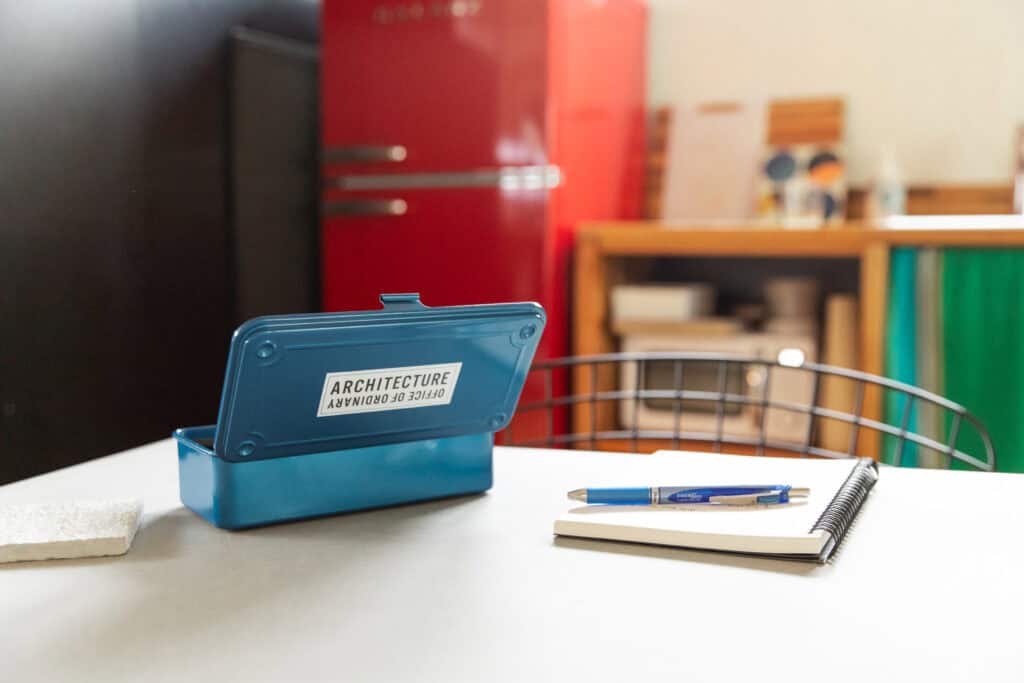 Blue architecture case with.